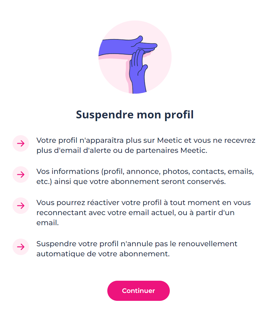 suspendre profil meetic