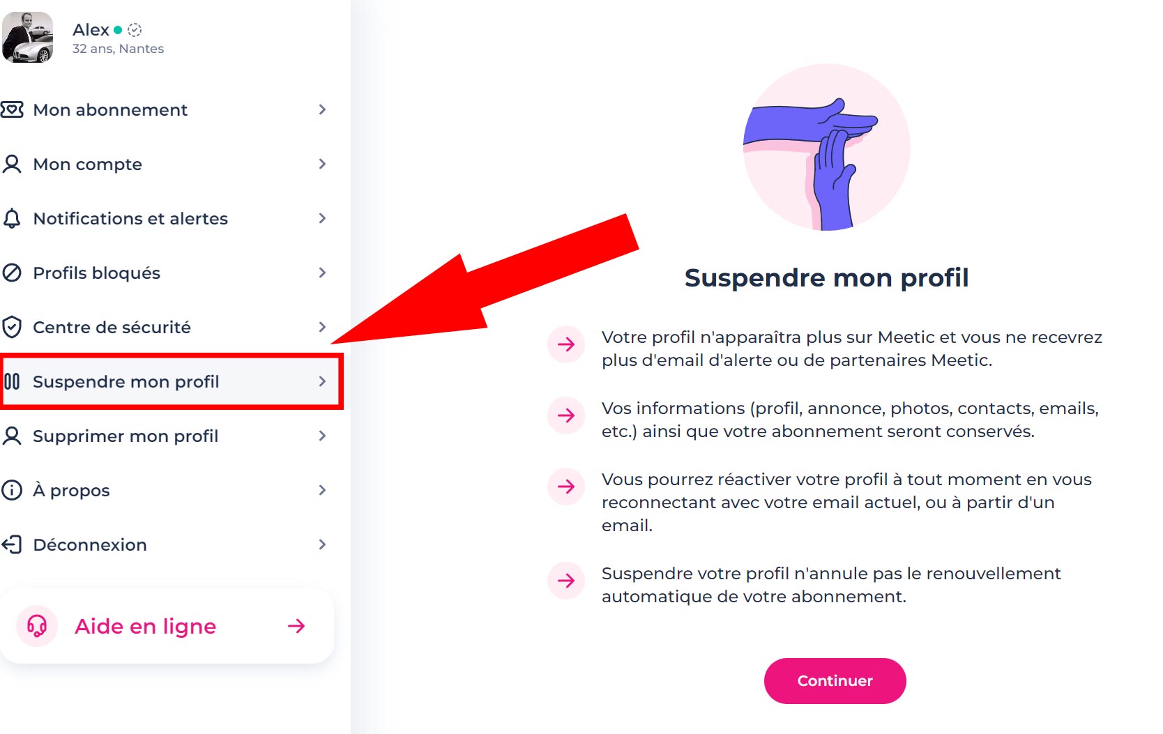 comment suspendre compte meetic